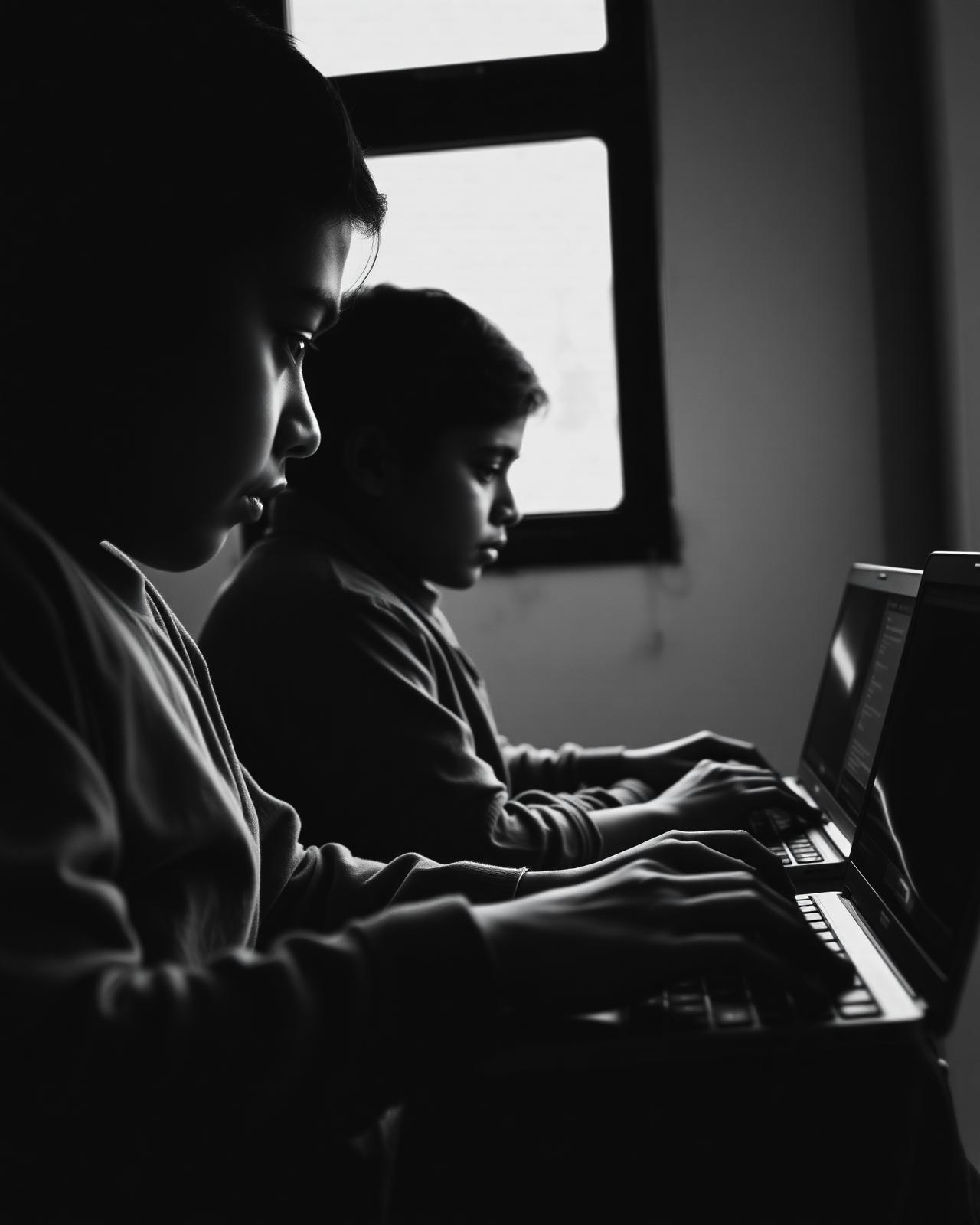 Students coding by a window in the Darjeeling hills