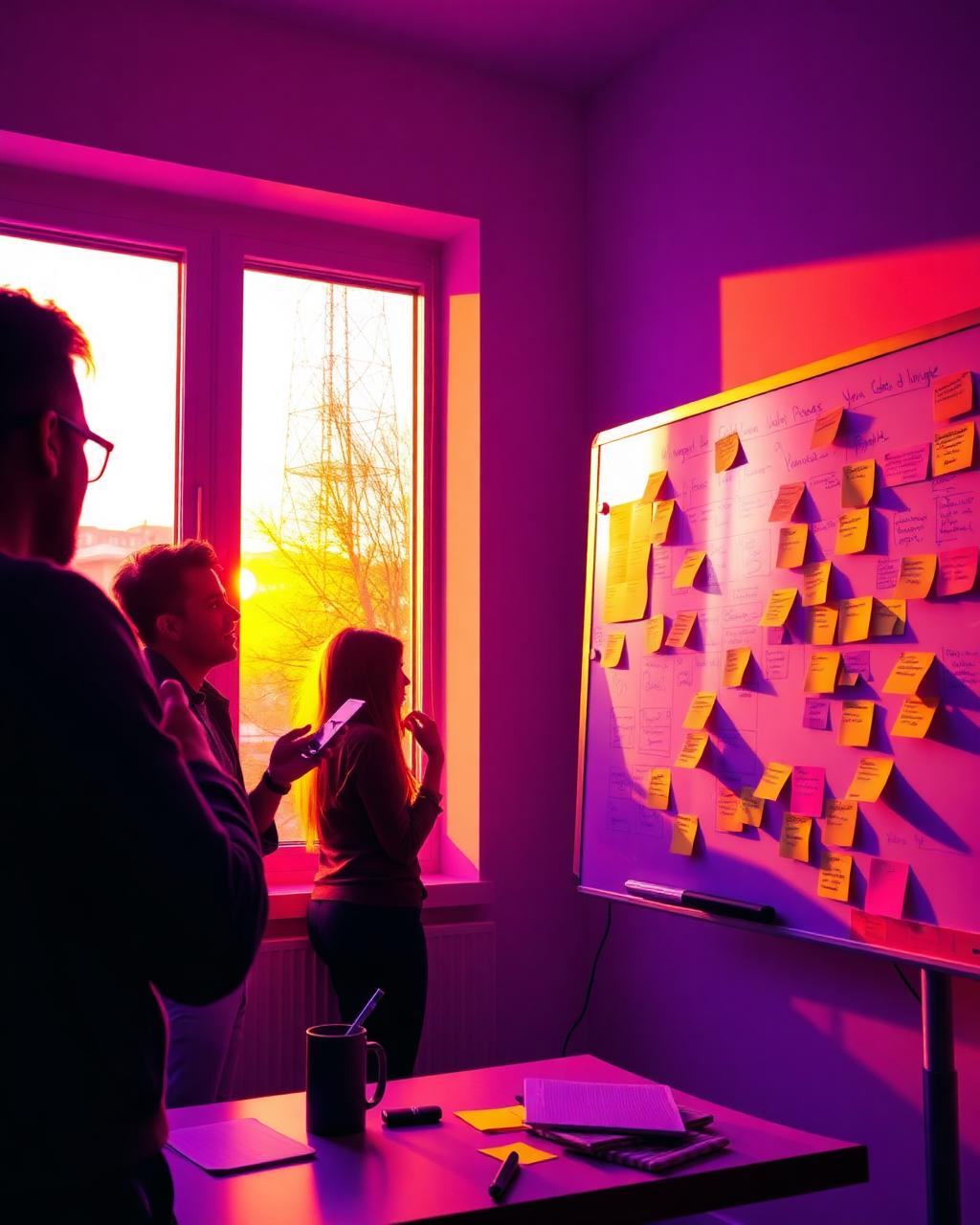 Founders working at a whiteboard with sticky notes